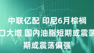 中联亿配 印尼6月棕榈油出口大增 国内油脂短期或震荡偏强